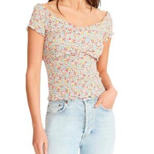 BB Dakota Women's Floral Print Smocked Off Shoulders Top Large
